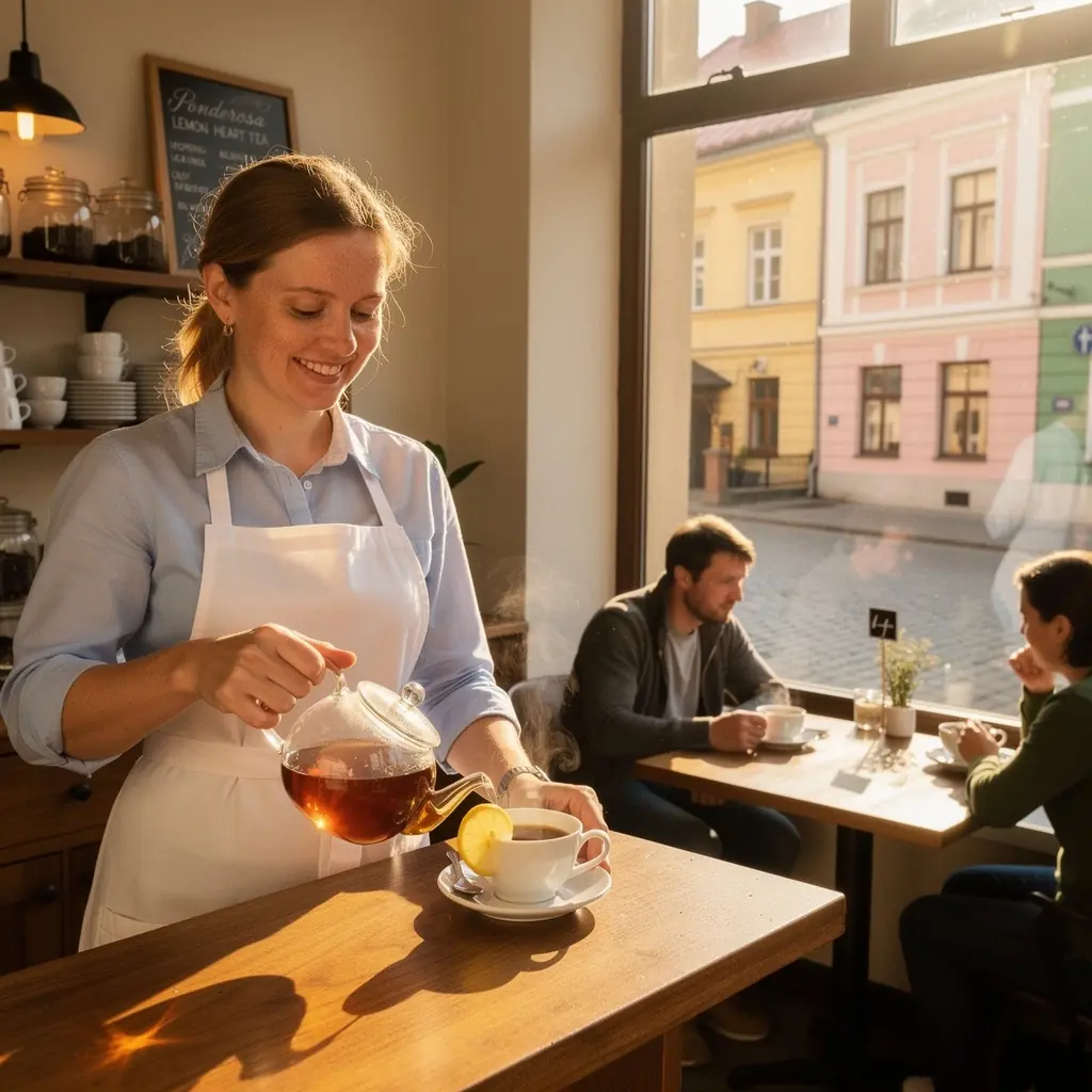 Ponderosa citrinos arbatos filtravimo procesas su šviežiais ingredientais.