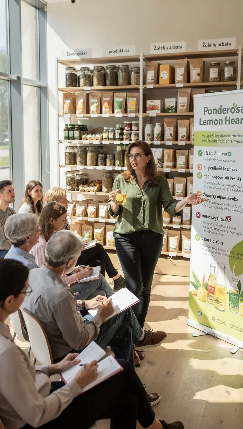 Ponderosa citrinos širdies arbatos puodelis su ryškiai geltonu skysčiu.